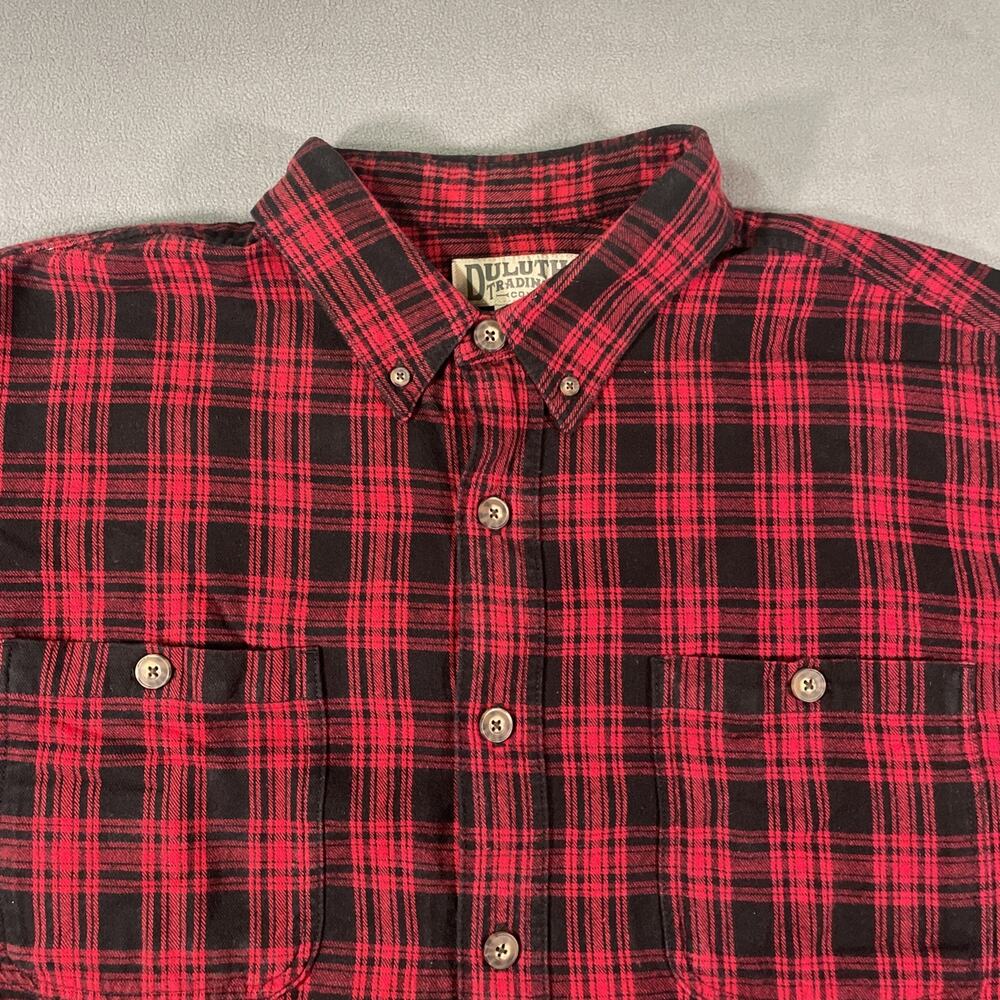 Duluth Trading Co Flannel Shirt Men's XL Tall XLT Black Red Plaid Heavyweight - Picture 5 of 8